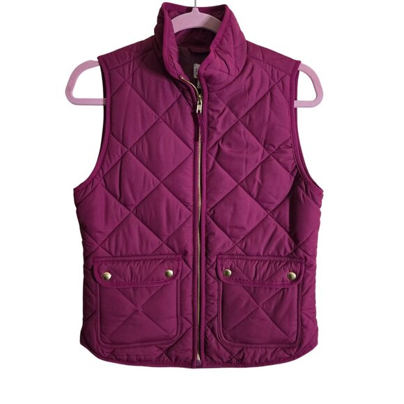 J.Crew Fresh Raspberry Quilted Puffer Vest Jacket Flap Snap Pockets Size XS - Picture 2 of 8